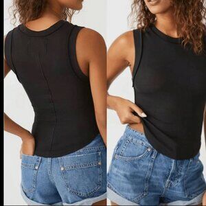WE THE FREE PEOPLE KATE RIBBED CREW NECK STRETCH BLACK TANK TOP SHIRT NEW XL